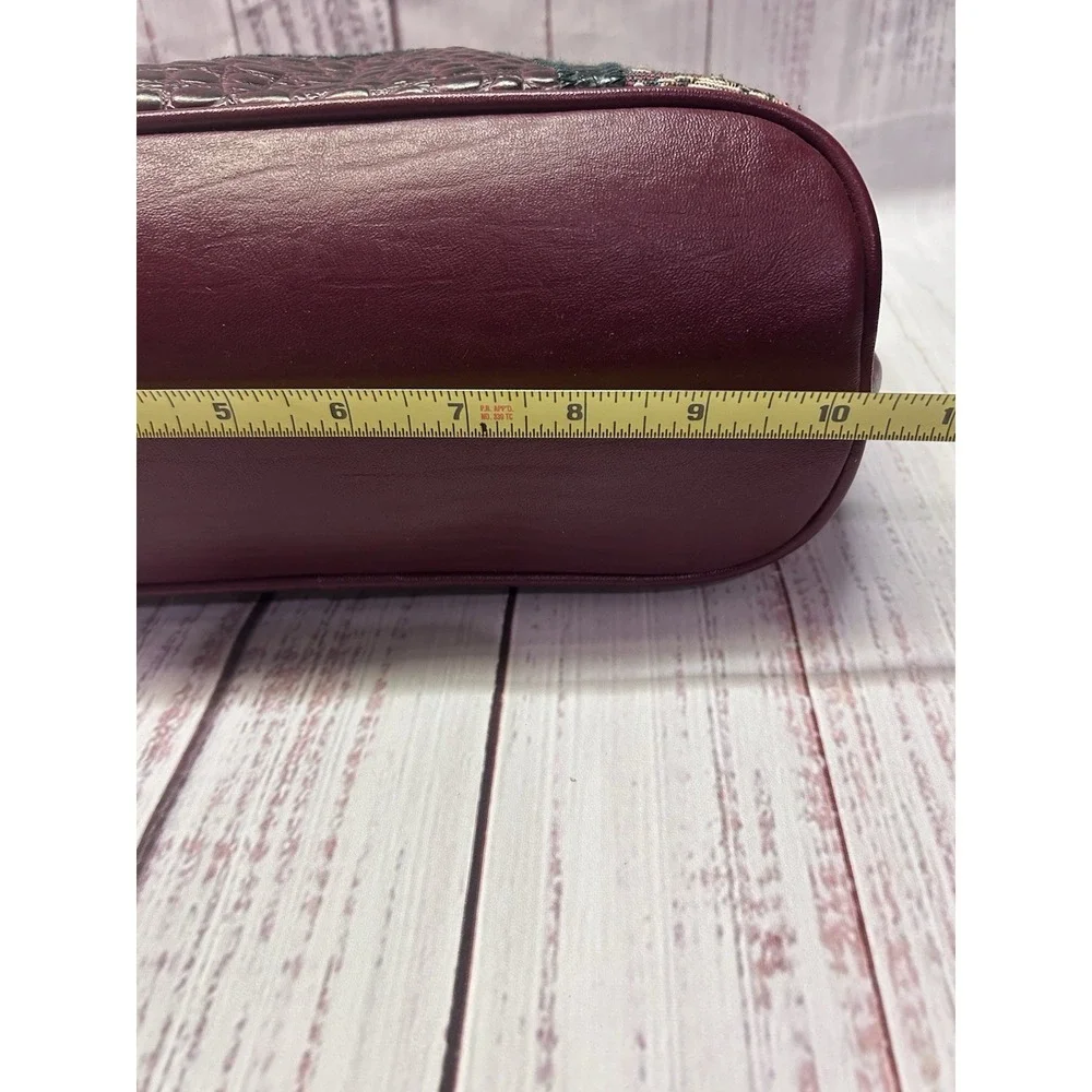 Vintage Style Burgundy Patchwork Satchel Floral Tapestry Croc Embossed Dome Bag